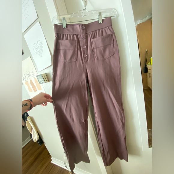 High Waisted Button Multiple Pockets Straight Leg Casual Pants in Twilight Mauve - Picture 5 of 14